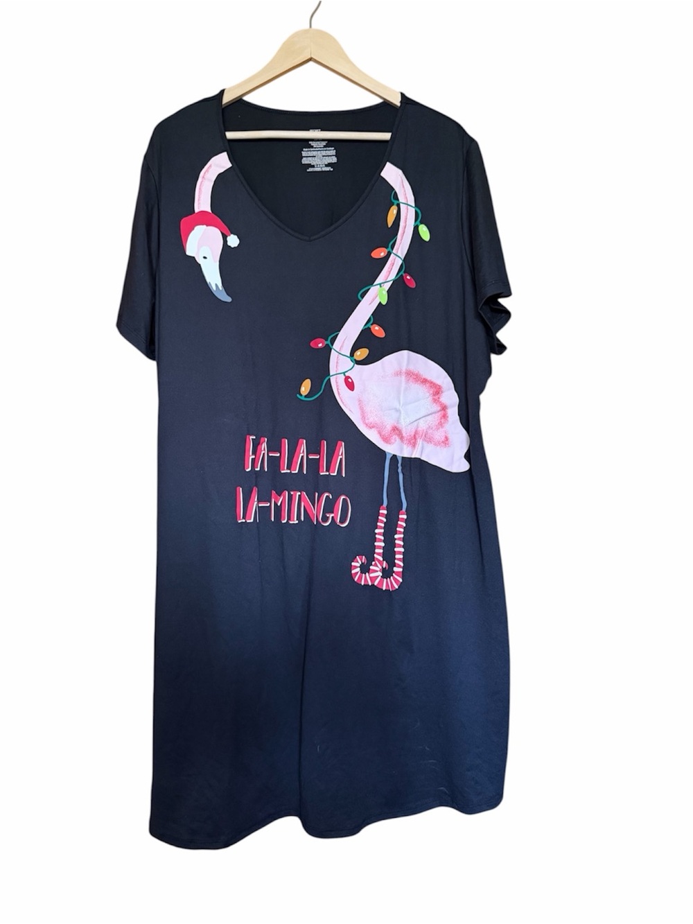 Secret Treasures Black Nightshirt with Pink Flamingo Holiday Print